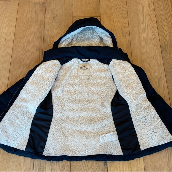 Navy Sherpa Lined Puffer Jacket with Hood - Picture 5 of 11